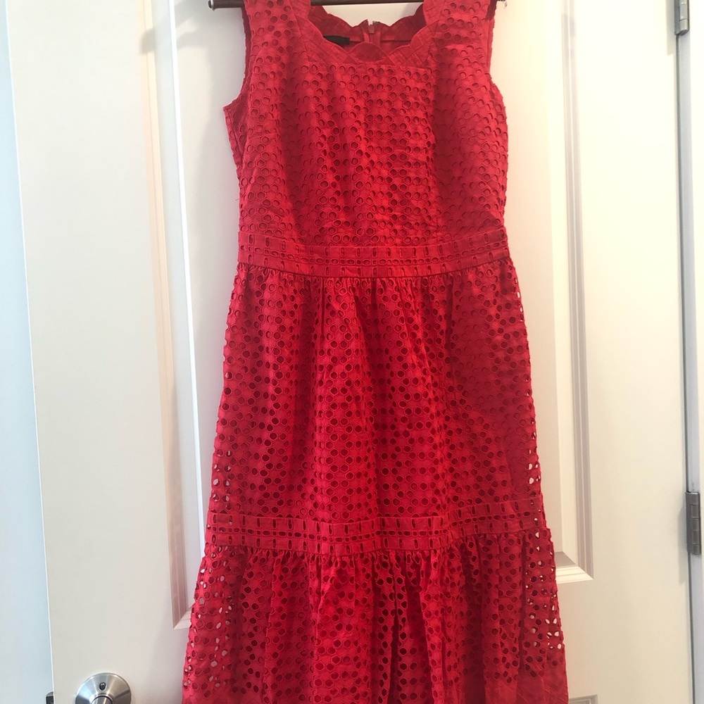 Embroidered red gorgeous dress. 100% cotton. Size 4.